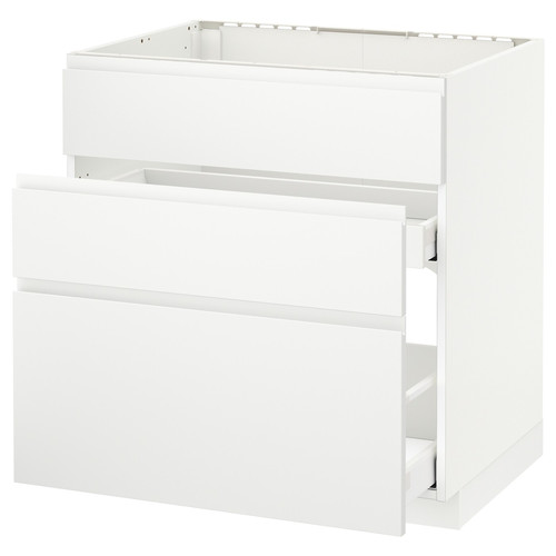 METOD / MAXIMERA Base cab f sink+3 fronts/2 drawers, white, Voxtorp matt white white, 80x60 cm