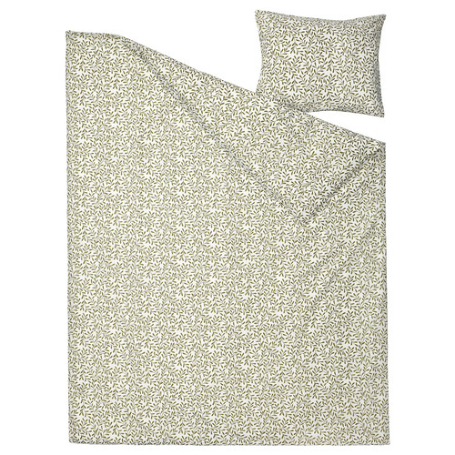 SORGMANTEL Duvet cover and pillowcase, white/green, 150x200/50x60 cm