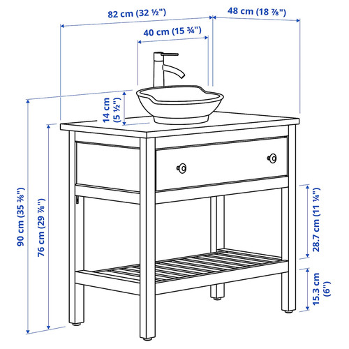 HEMNES / VÄSTERSJÖN Open wsh-stnd w drw/wash-basin/tap, white, 82x48x90 cm