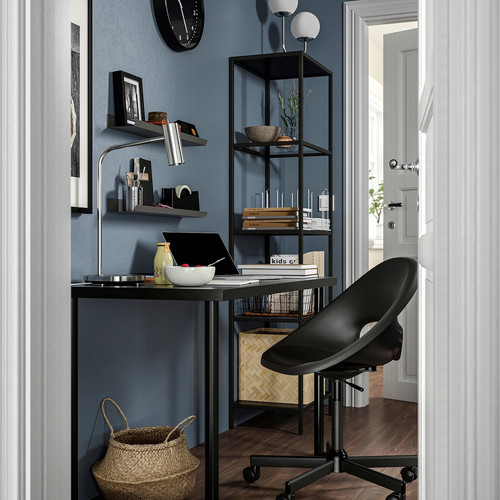 LAGKAPTEN/ELDBERGET / VITTSJÖ Desk and storage combination, and swivel chair black-brown/dark grey