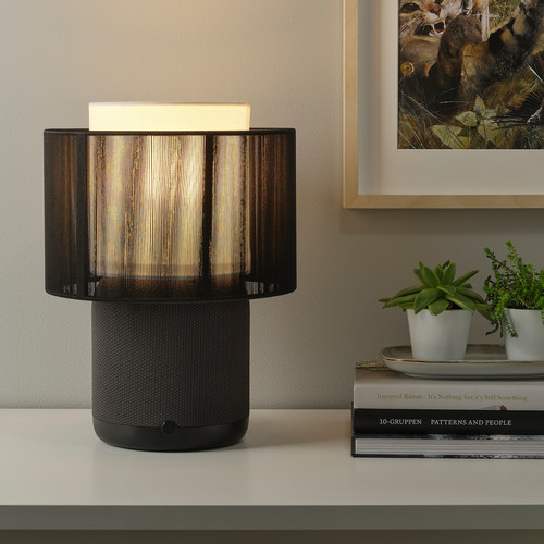 SYMFONISK Speaker lamp w Wi-Fi, textile shade, black