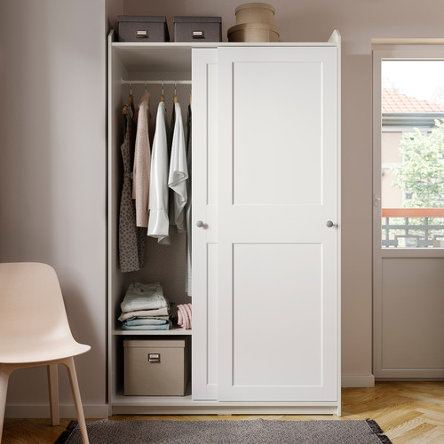 HAUGA Wardrobe with sliding doors, white, 118x55x199 cm