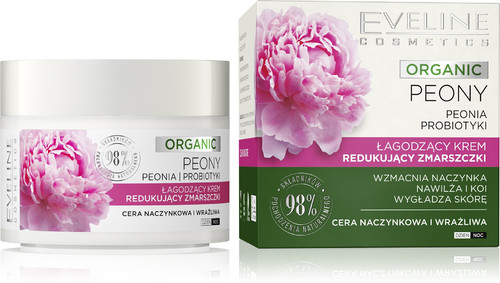 Eveline Organic Peony Soothing Cream Wrinkles Reduction for Capillary & Sensitive Skin 98% Natural 50ml