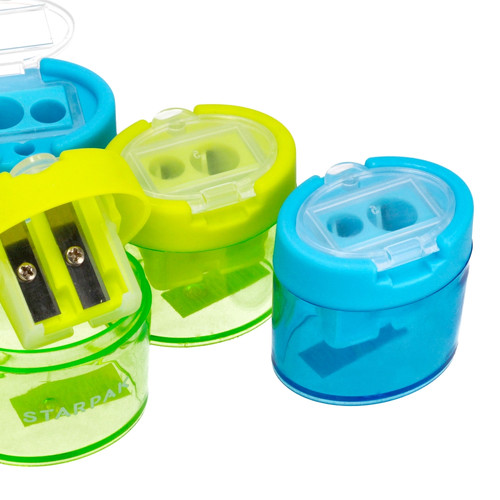 Starpak Double Plastic Pencil Sharpener Disc 24pcs, 4 Colours/2 Shapes