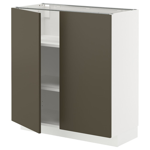 METOD Base cabinet with shelves/2 doors, white/Havstorp brown-beige, 80x37 cm