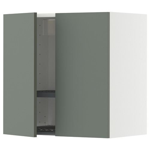 METOD Wall cabinet w dish drainer/2 doors, white/Nickebo matt grey-green, 60x60 cm