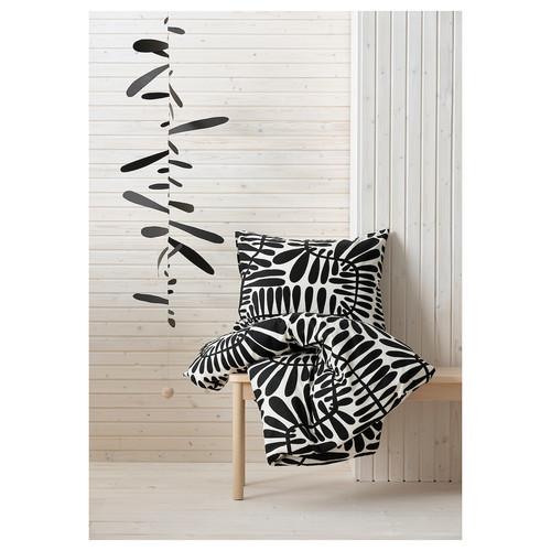 MAJSMOTT Duvet cover and 2 pillowcases, off-white/black, 200x200/50x60 cm