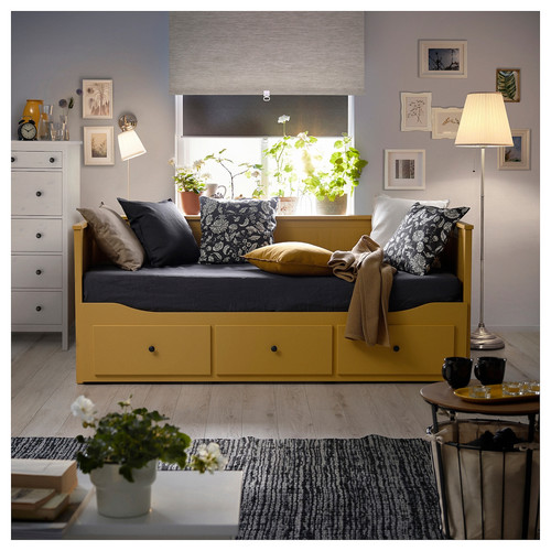 HEMNES Day-bed frame with 3 drawers, yellow, 80x200 cm