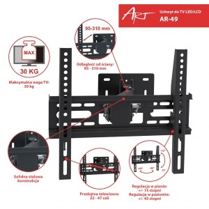 TV Wall Mount 23-47" 30kg AR-49, black