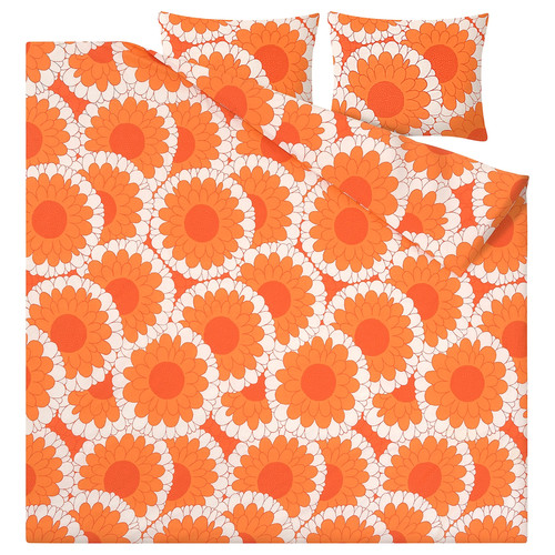 KRANSMALVA Duvet cover and 2 pillowcases, orange, 200x200/50x60 cm