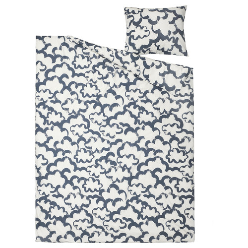 EKPURPURMAL Duvet cover and pillowcase, white blue/cloud, 150x200/50x60 cm