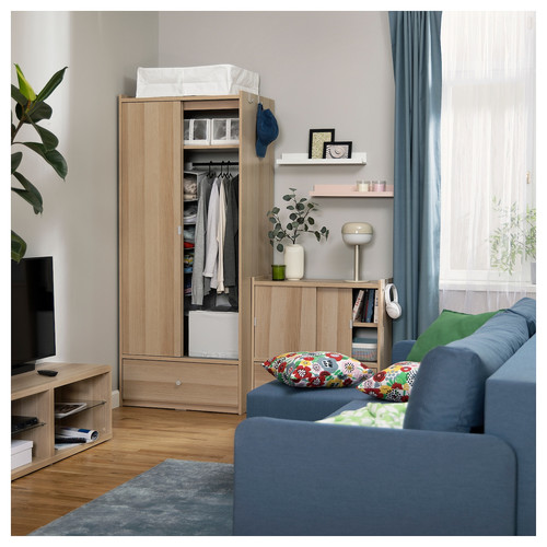 BRUKSVARA Wardrobe with sliding doors, oak, 80x191 cm