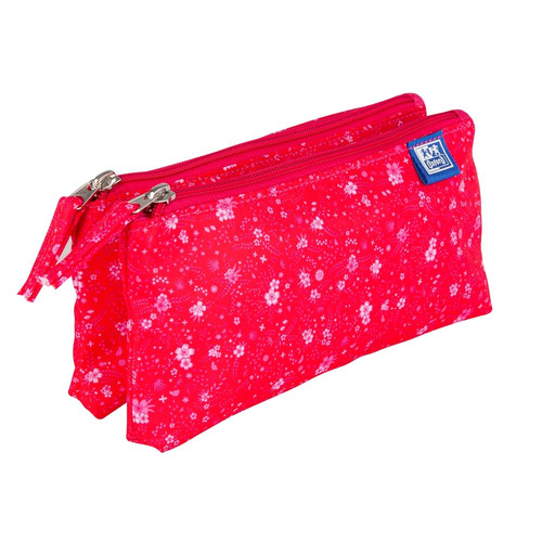 Pencil Case Oxford Floral, double, dark pink