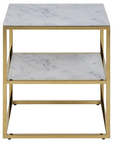 Bedside Table Nightstand Alisma, white/gold