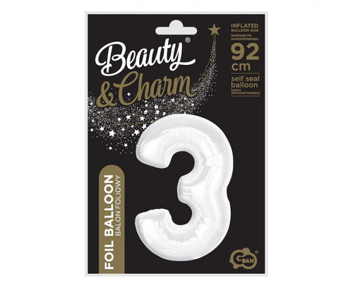 Foil Balloon Number 3 92cm, white