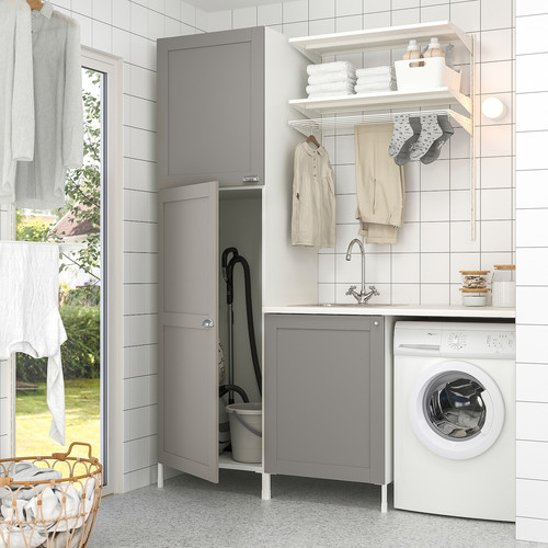 ENHET Laundry, white/grey frame, 183x63.5x222.5 cm