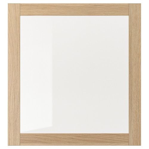 SINDVIK Glass door, white stained oak effect, clear glass, 60x64 cm