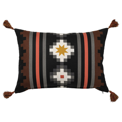 FRUKTMOTT Cushion cover, black/orange-red, 40x58 cm