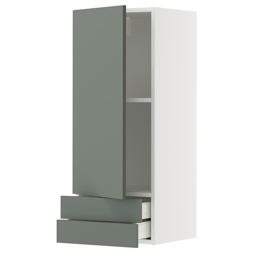 METOD / MAXIMERA Wall cabinet with door/2 drawers, white/Nickebo matt grey-green, 40x100 cm