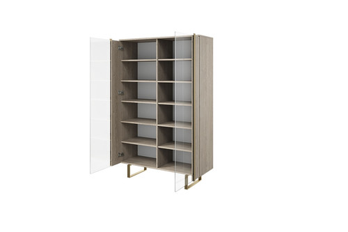 High Cabinet Display Cabinet Verica 120 cm, biscuit oak, gold legs