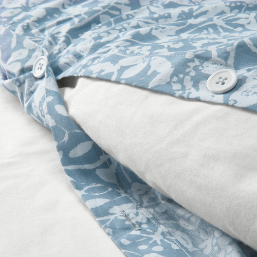 SOMMARSLÖJA Duvet cover and pillowcase, blue/floral pattern, 150x200/50x60 cm