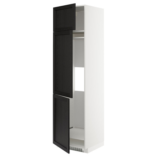 METOD High cab f fridge/freezer w 3 doors, white/Lerhyttan black stained, 60x60x220 cm