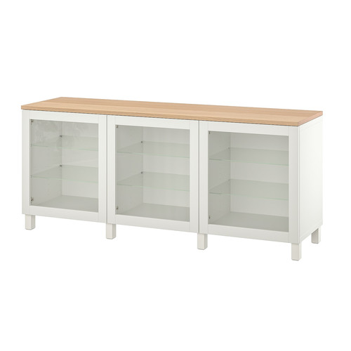 BESTÅ Storage combination with doors, white/Sindvik/Stubbarp white clear glass, 180x42x76 cm