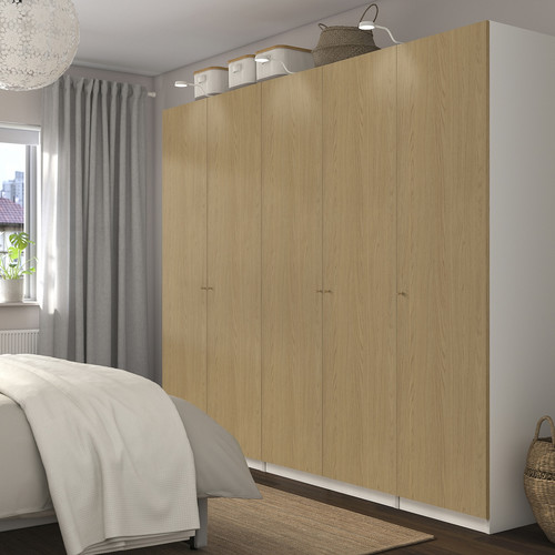 PAX / STORKLINTA Wardrobe combination, white/oak effect, 250x60x201 cm