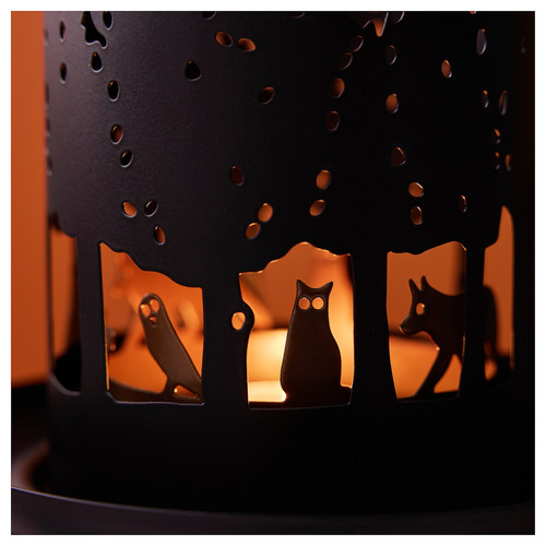 HÖSTAGILLE Tealight holder, black/copper-colour, 14 cm