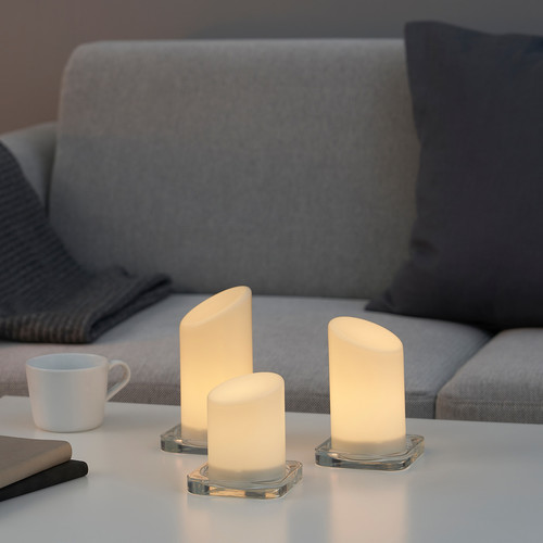 ÄDELLÖVSKOG LED block candle in/outdoor, set of 3