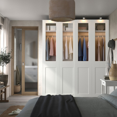 PAX / GRIMO Wardrobe with sliding doors, white/clear glass white, 200x66x236 cm