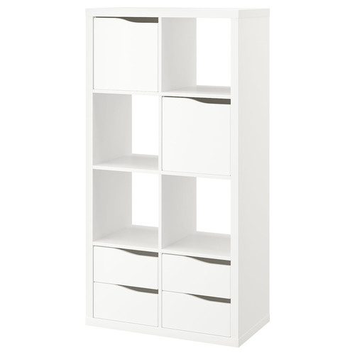 KALLAX Shelving unit, with 2 doors with 4 drawers/wave shaped white, 147x77 cm