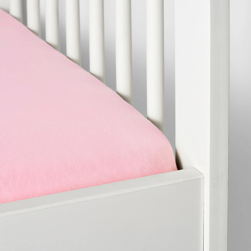 LEN Fitted sheet for cot, white, pink, 60x120 cm