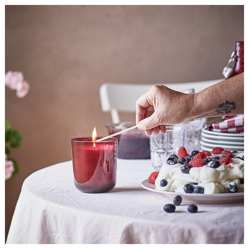 STÖRTSKÖN Scented candle in glass, Berries/red, 50 hr