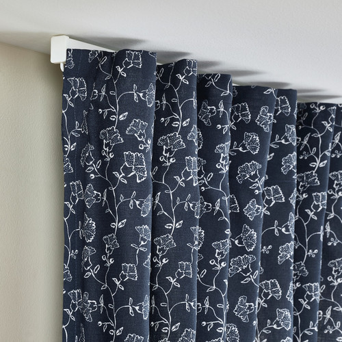 TRYSTÄVMAL Curtains, 1 pair, dark blue/white, 145x300 cm