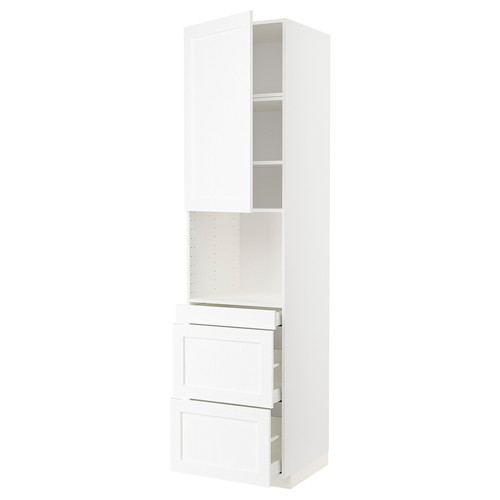 METOD / MAXIMERA Hi cab f micro combi w door/3 drwrs, white Enköping/white wood effect, 60x60x240 cm