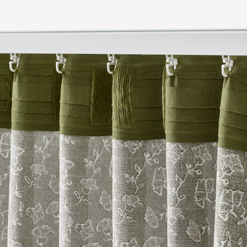 TRYSTÄVMAL Curtains, 1 pair, green/white, 145x300 cm