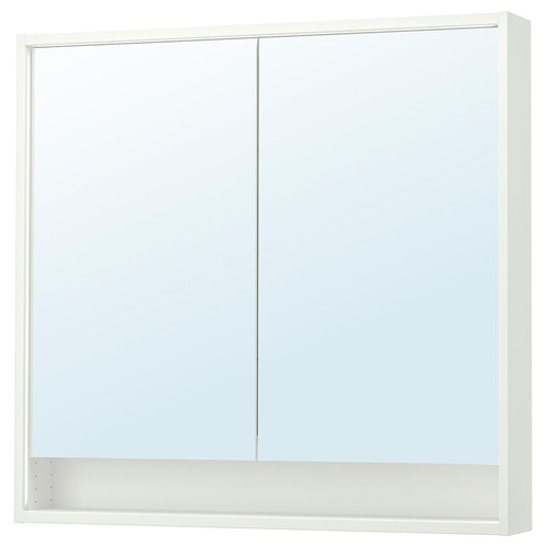 FAXÄLVEN Mirror cabinet w built-in lighting, white, 100x15x95 cm