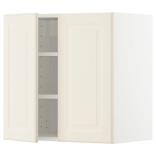 METOD Wall cabinet with shelves/2 doors, white/Bodbyn off-white, 60x60 cm