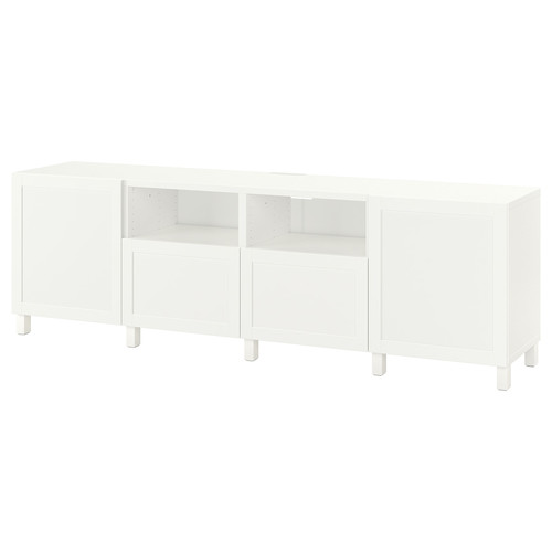 BESTÅ TV unit with doors and drawers, white, Hanviken/Stubbarp white, 240x42x74 cm