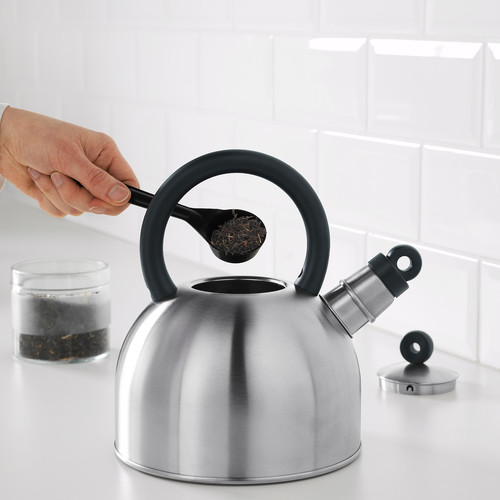 VATTENTÄT Kettle, stainless steel, black, 2 l