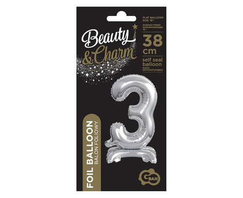 Foil Balloon Number 3 Standing, silver, 38cm