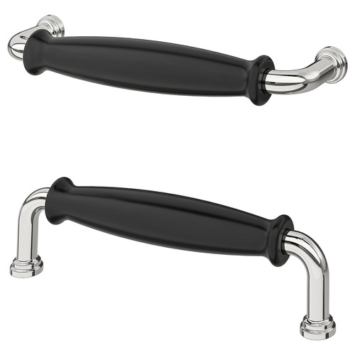 KLINGSTORP Handle, black/chrome-plated, 141 mm, 2 pack