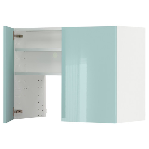 METOD Wall cb f extr hood w shlf/door, white Järsta/high-gloss light turquoise, 80x60 cm