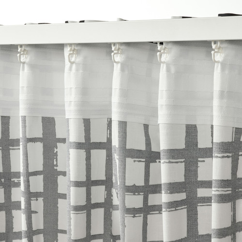 GRÖNKATTFOT Curtains, 1 pair, white/black, 145x300 cm