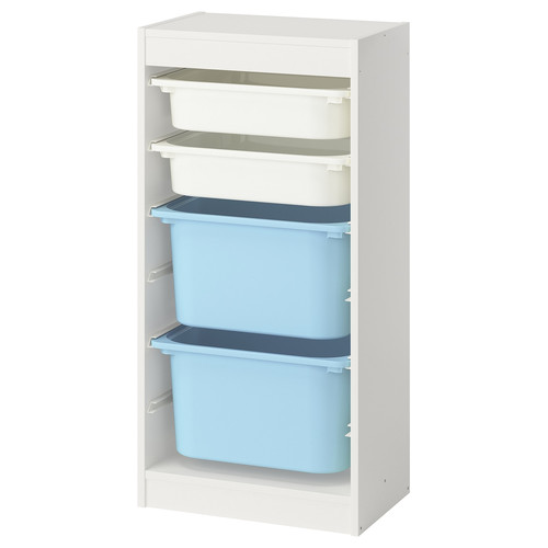 TROFAST Storage combination with boxes, white white/light blue, 46x30x94 cm