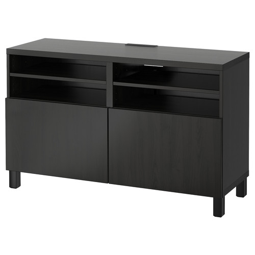 BESTÅ TV bench with doors, Lappviken black-brown, Lappviken/Stubbarp black-brown, 120x42x74 cm