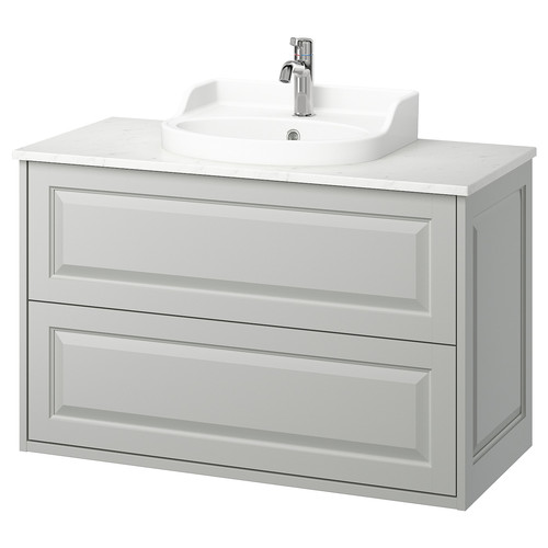 TÄNNFORSEN / RUTSJÖN Wash-stnd w drawers/wash-basin/tap, light grey/white marble effect, 102x49x76 cm