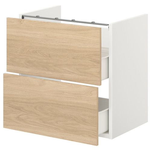 ENHET Base cb f washbasin w 2 drawers, white, oak effect, 60x40x60 cm