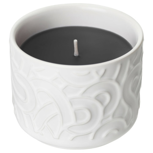 SÖTRÖNN Scented candle in ceramic jar, red berries & vanilla/white, 25 hr